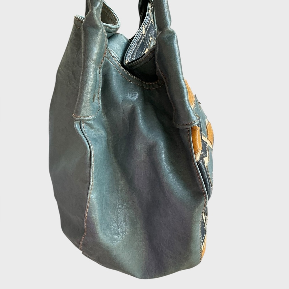 Stamp 10 Egan Leather Patchwork Shoulder Bag Blue… - image 4